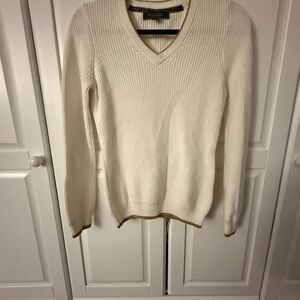 White and Gold Brooks Brothers V-Neck Sweater